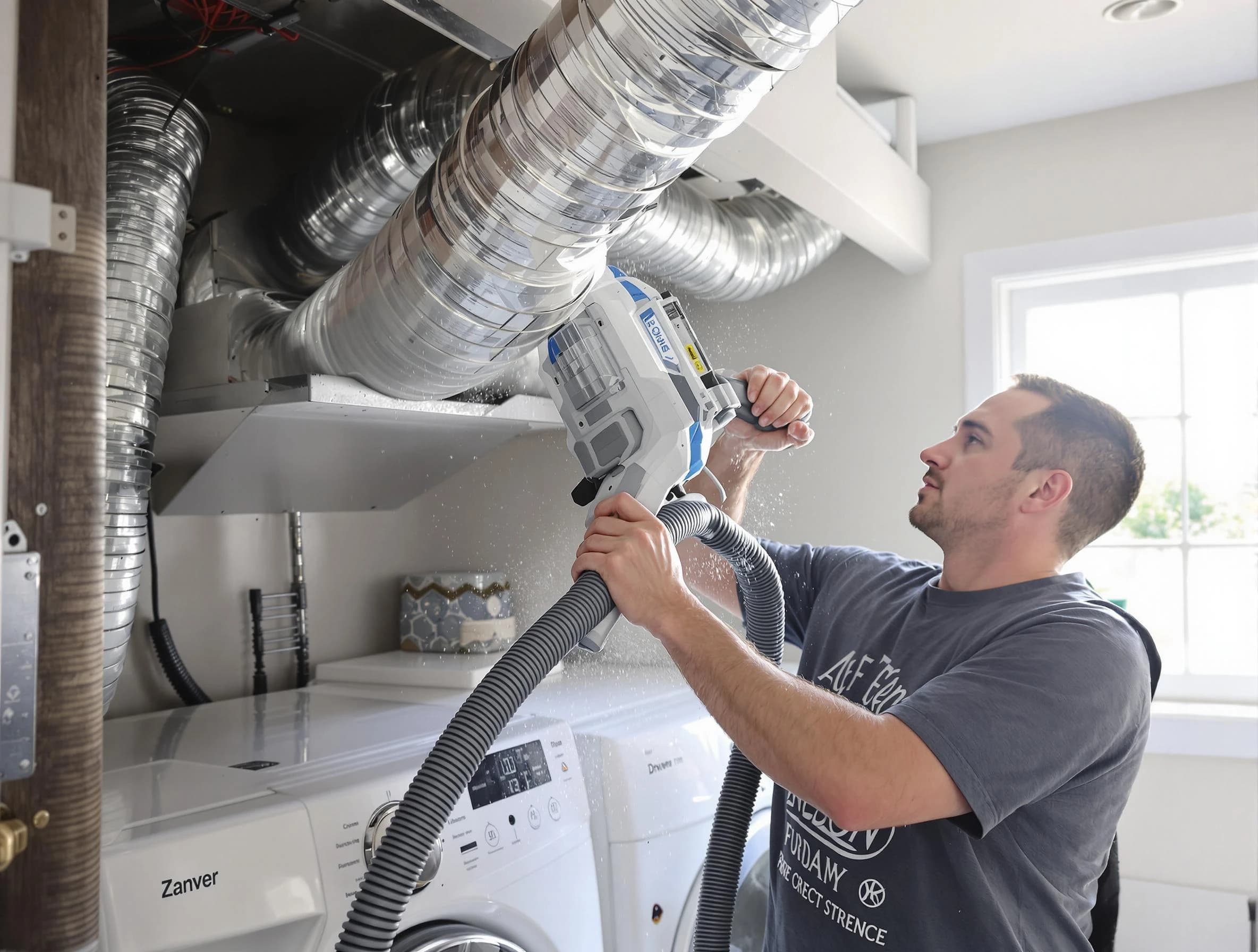 The Village Dryer Vent Cleaning specialist cleaning deep within a dryer vent duct system in The Village