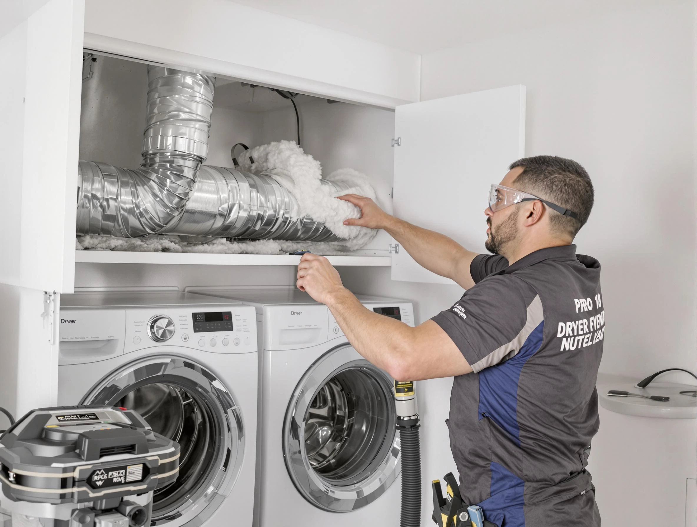 The Village Dryer Vent Cleaning certified technician performing specialized gas dryer vent cleaning in The Village